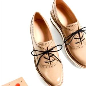 Zara Woman Oxford Platform Shoes Beige